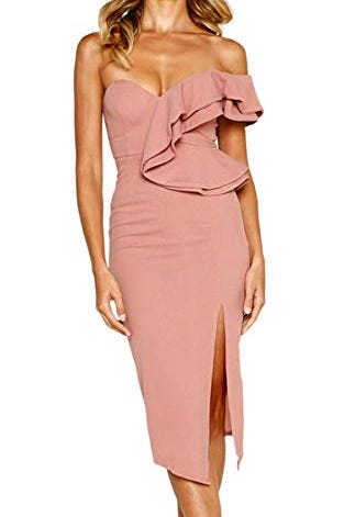 Ruffle Bodycon Slit Dress