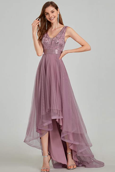 Lace Chiffon High-Low Gown