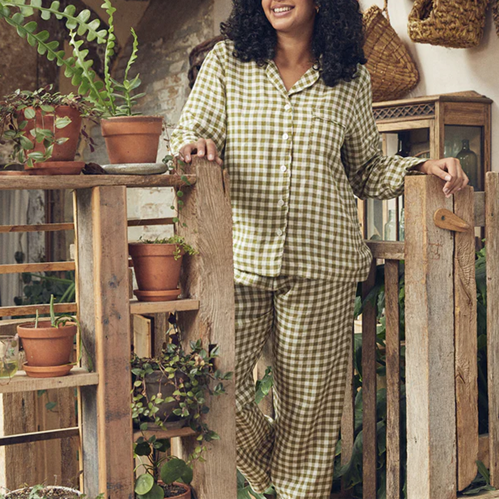 Botanical Green Gingham Linen Pajama Set