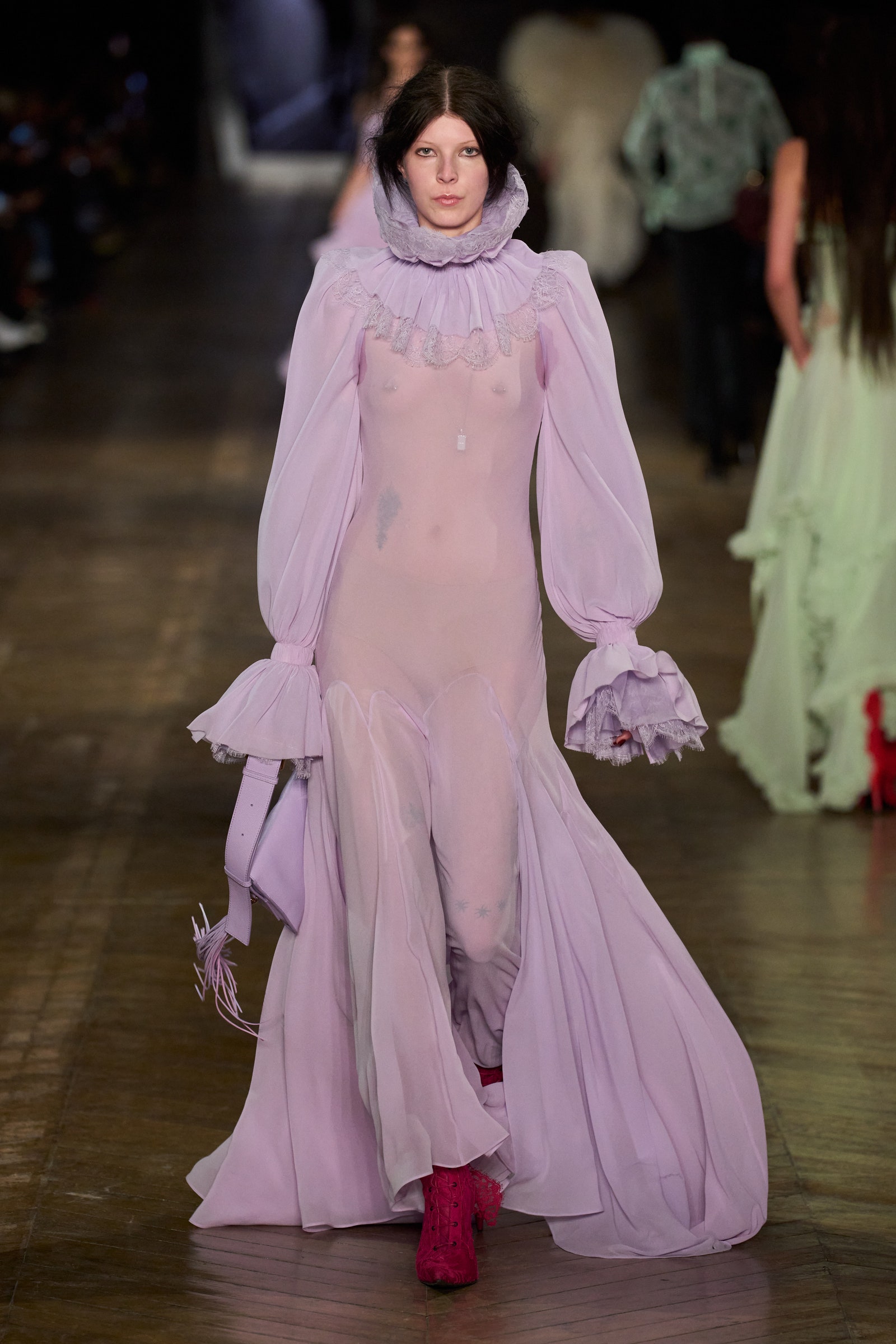 Image may contain Fashion Clothing Dress Adult Person Wedding Performer Solo Performance Costume and Child