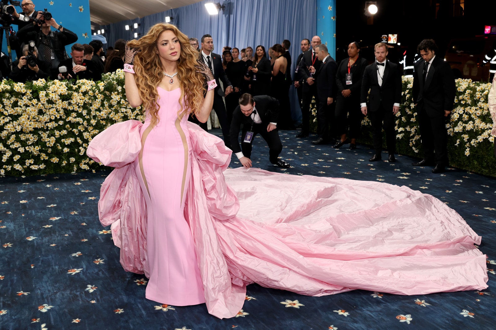 Image may contain Shakira Clothing Dress Formal Wear Person Fashion Gown Adult Accessories Jewelry and Necklace