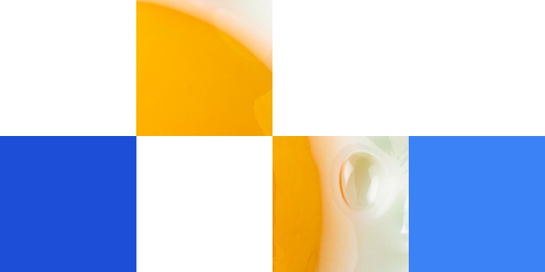 a partial view of a yellow liquid in a round container adjacent to solid blue areas